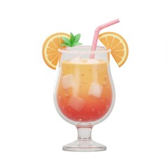Layered Orange Cocktail with Ice in Glass