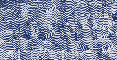 Fototapeta premium Crafted hand drawn ink brush lines abstract waves and water stripes glitch pattern, Japanese wood carving, weaving experimental background, irregular ripple graphic for textile, fashion
