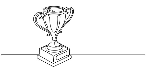 Continuous one line drawing of trophy cup competition,  Trophy continuous line drawing. Achievement, celebration and award concept. Web landing page template. Vector illustration minimalist background