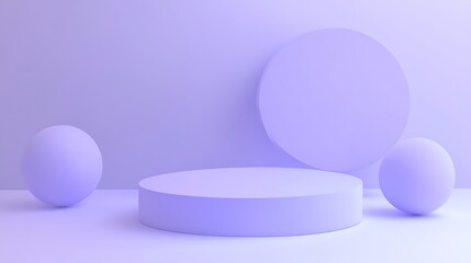 Purple platform with spheres, and background.