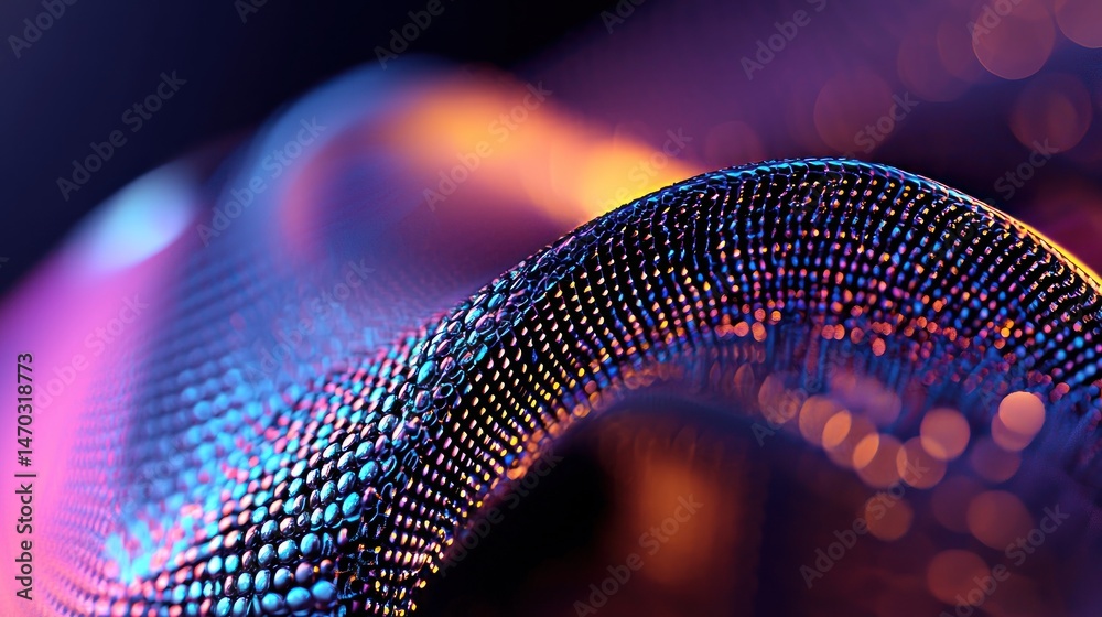 Poster A colorful abstract design with rounded mesh and bokeh effects