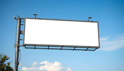 Obraz premium Outdoor pole billboard with mock up white screen on blue sky background with clipping path, one line art. White tone