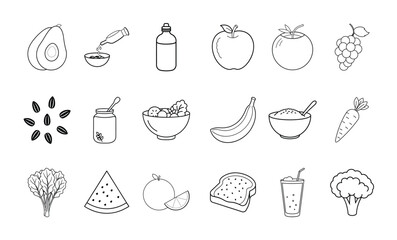 Diverse healthy food icons drawing
