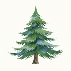 Fototapeta premium Watercolor Painting of a Green Pine Tree on White
