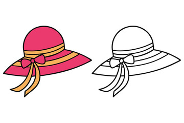 Two sun hats are displayed, one in color and the other as a line drawing
