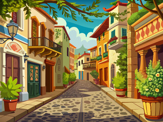 Obraz premium vector of Old city, street, wall paper and wall painting. Wallpaper on the wall.