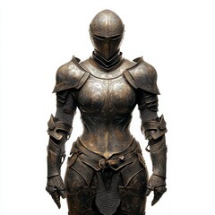 Cut-Out Image of Medieval Armor Isolated on White Background, Featuring Full Plate Design and Historical Details, Ideal for Educational, Gaming, and Fantasy-Themed Visual Concepts.