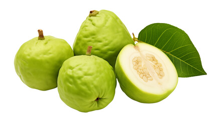 Fresh Guavas with Green Leaves A Vibrant Still Life of Tropical Fruit