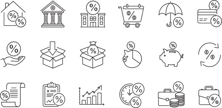 Loan interest rate editable stroke outline icon isolated on white background flat vector illustration.