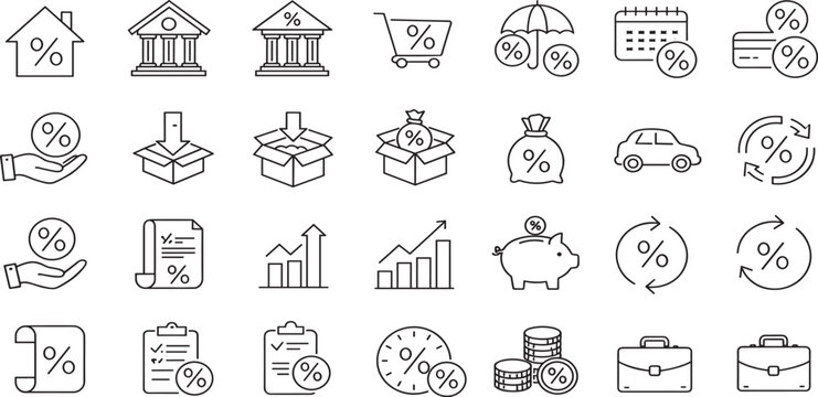 Loan interest rate editable stroke outline icon isolated on white background flat vector illustration.