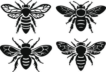 Bees flying set silhouette illustration
