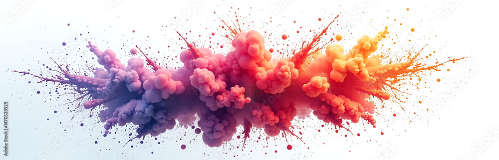 Poster dust particles burst vibrant explosion pure white background ideal creative abstract design concepts