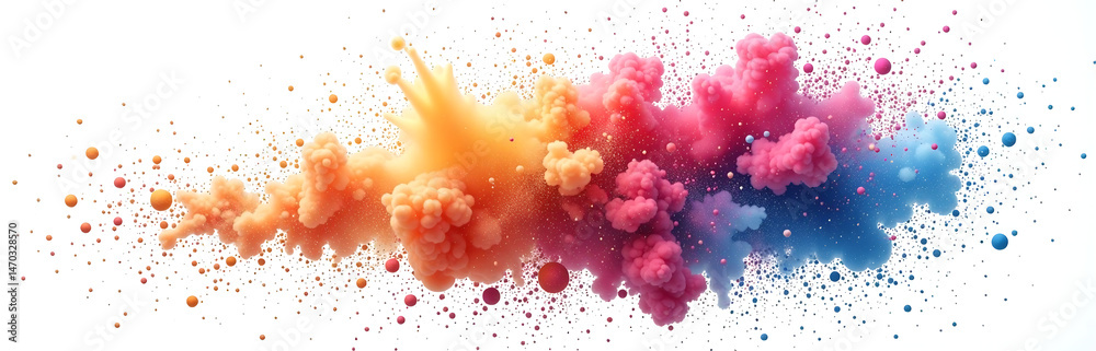 Poster dust particles burst vibrant explosion pure white background ideal creative abstract design concepts