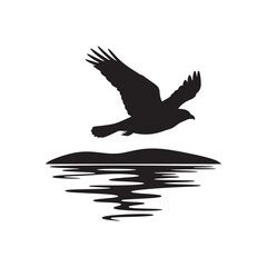Bird Flying Over Lake – Black Silhouette Vector Design