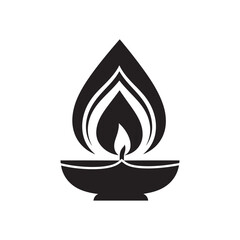 Diwali Diya Lamp – Black Silhouette Vector Design

