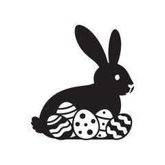 Easter Bunny with Decorated Eggs – Black Silhouette Vector Design

