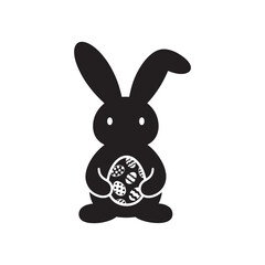 Easter Bunny with Decorated Eggs – Black Silhouette Vector Design

