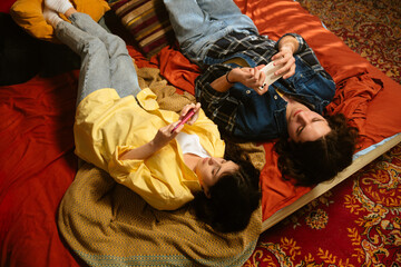 Cozy Couple Relaxing Together in a Stylish Retro Room