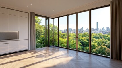 Modern spacious apartment with panoramic city views.