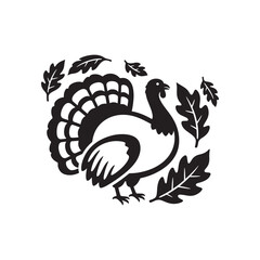 Thanksgiving Turkey with Autumn Leaves – Black Silhouette Vector Design