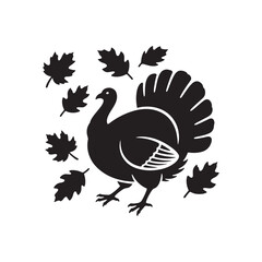 Thanksgiving Turkey with Autumn Leaves – Black Silhouette Vector Design