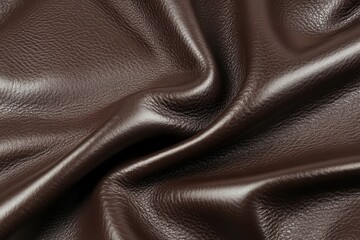 Close-up view of dark brown leather with soft folds