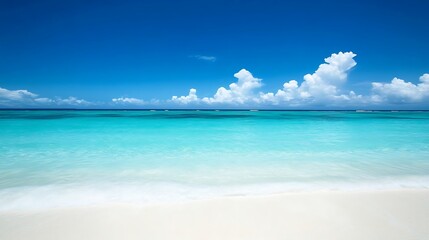 Obraz premium Faded turquoise ocean horizon under a pale blue sky, creating a dreamy summer vibe