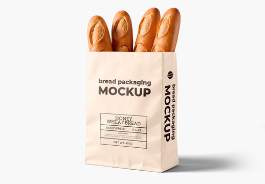 Paper Bag Mockup with Fresh Baguettes Inside
