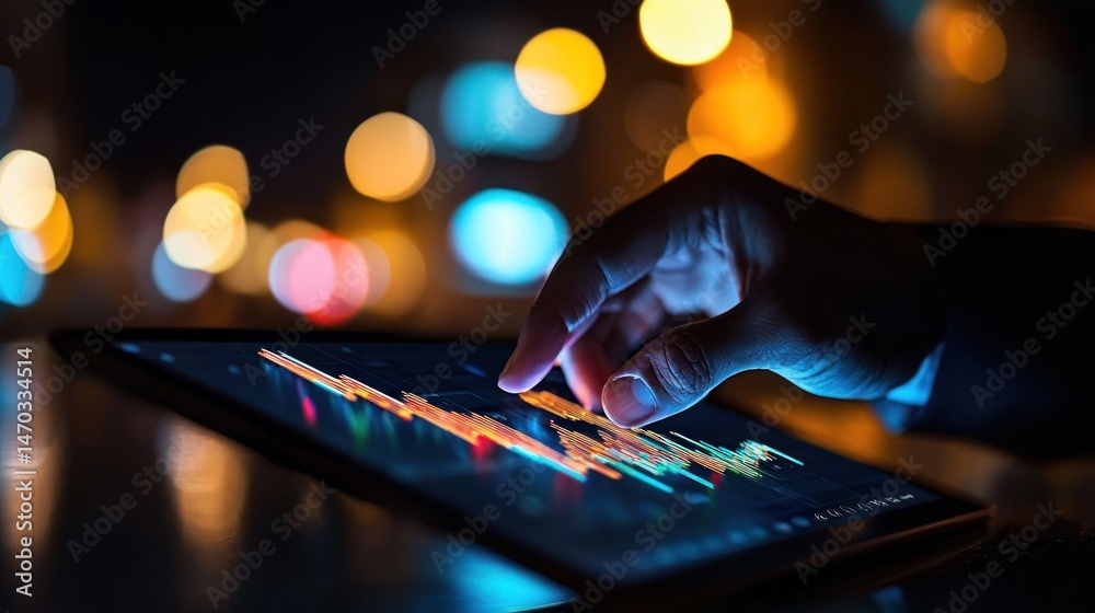Poster A person analyzing financial data using a digital tablet computer