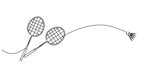 One line drawing art of badminton racket and shuttlecock vectors illustration 