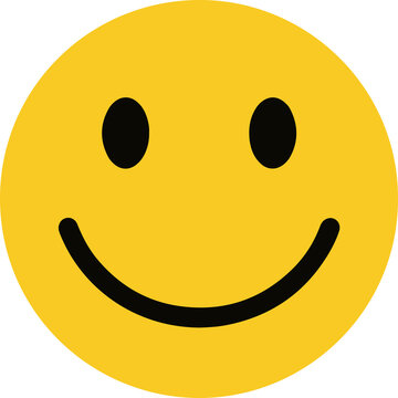 Flat Vector Illustration of a Smiley Emoji Face Showing Happiness and Positivity, Minimalist Round Yellow Icon in Cartoon Style on transparent background