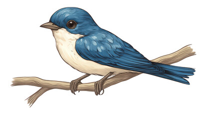 Fototapeta premium Vibrant Blue Bird Perched on Branch Detailed Illustration