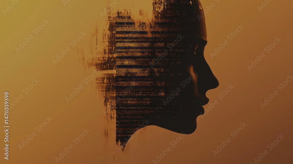 Poster a profile portrait of a face with digital abstract effects