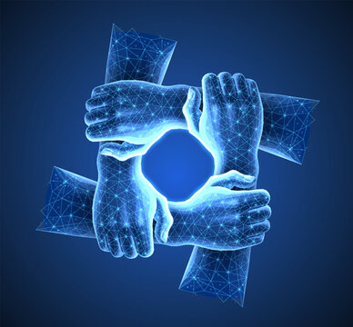 Digital team hands concept. Together network, unity support, community connect.