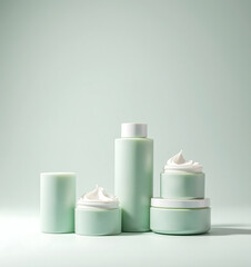 cosmetic cream container,  Minimal White Cosmetic bottle on Green Background – Skincare Product photography