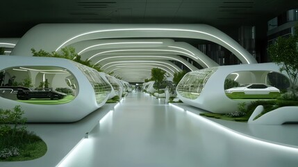 Obraz premium Futuristic architectural design showcases modern transportation and green spaces