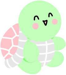 Cute Green Cartoon Turtle with a Pink and Gray Shell, Smiling Happily, a Whimsical Illustration Perfect for Children's Designs, Educational Materials, and Nature-Themed Graphics