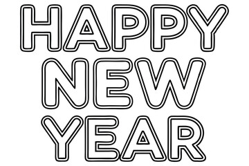 Outlined letters displaying Happy New Year in black and white against a white background