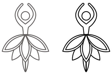 Two minimalist ballerina line drawings feature simplified flower petal skirts and uplifted arms