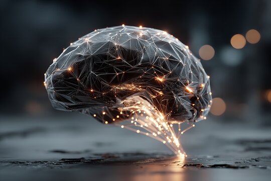 Artificial intelligence and innovation are represented as a 3D AI brain with linked nodes. Generative Ai - Powered by Adobe