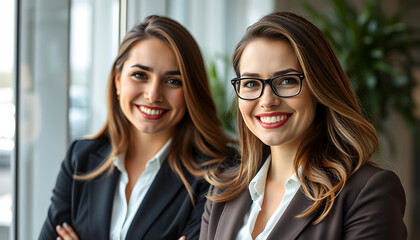 Smiling Businesswomen Portrait , UGC, grunge. White tone