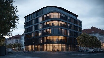 Fototapeta premium Modern Office Building at Dusk