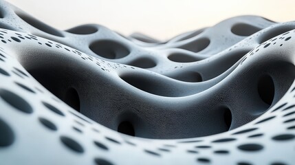Abstract textured surface with wavy form and holes in soft tones