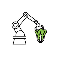 Robotic arm harvesting lettuce in a modern agricultural setting  