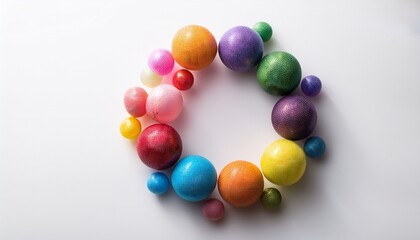 colorful circular arrangement of spheres on a white background