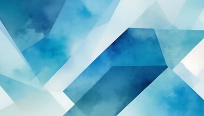Abstract geometric background with overlapping translucent angular shapes in various shades of blue