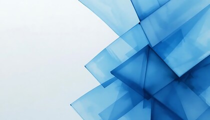 Abstract geometric background with overlapping translucent angular shapes in various shades of blue