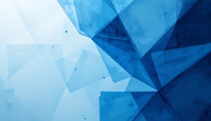 Abstract geometric background with overlapping translucent angular shapes in various shades of blue