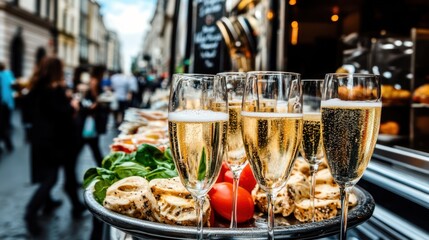Sparkling Wine and Bites on Tray