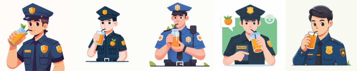 police character vector drinking orange juice